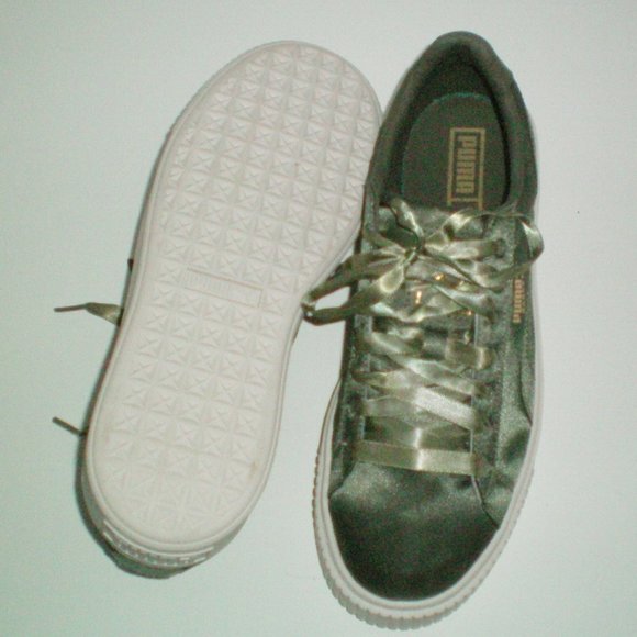 Womens Puma Basket Platform Satin Trainers - Picture 2 of 3
